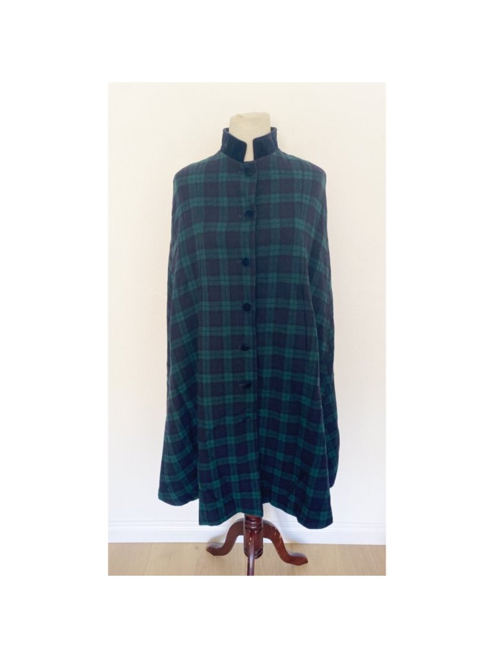 Vintage Pleasant Company Women's Plaid Cape Wool Blue Green